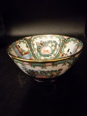 Vintage Rose Medallion Trinket Dish, Hand-Painted Decorative Porcelain Bowl